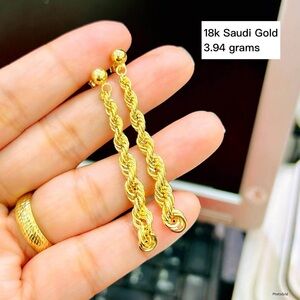Real 18K Elegant Gold Rope Drop Stud Earrings